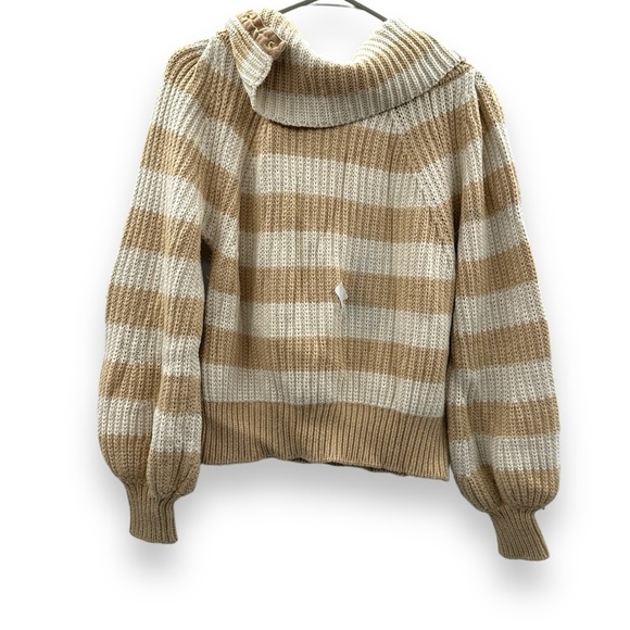 RTR Derek Lam Collective Button Cowl Neck Tan & Cream Striped Sweater Sz M - Picture 6 of 16
